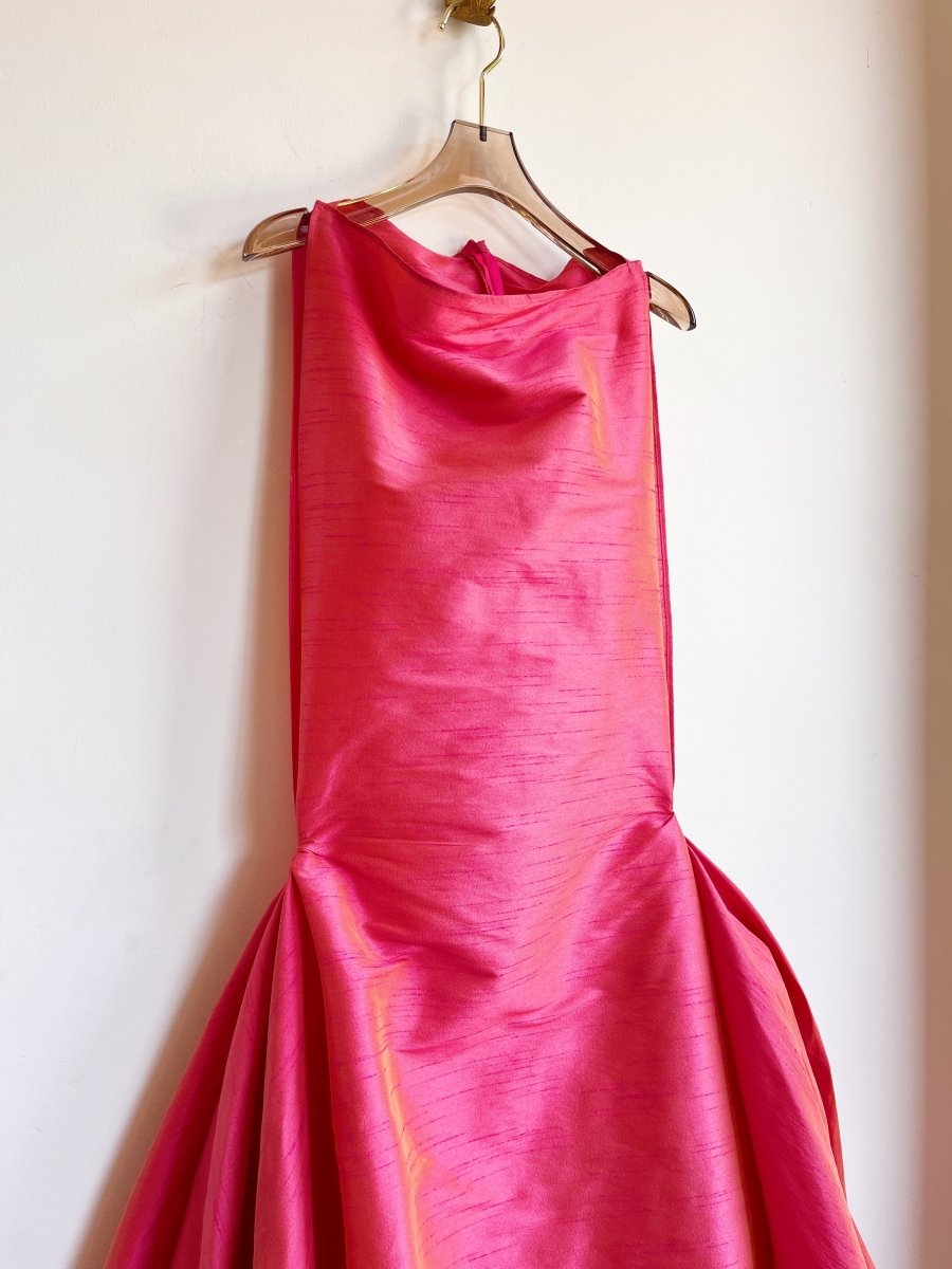 Zero - Waste Dress in Watermelon Pink Iridescent Dupioni - Made X Hudson