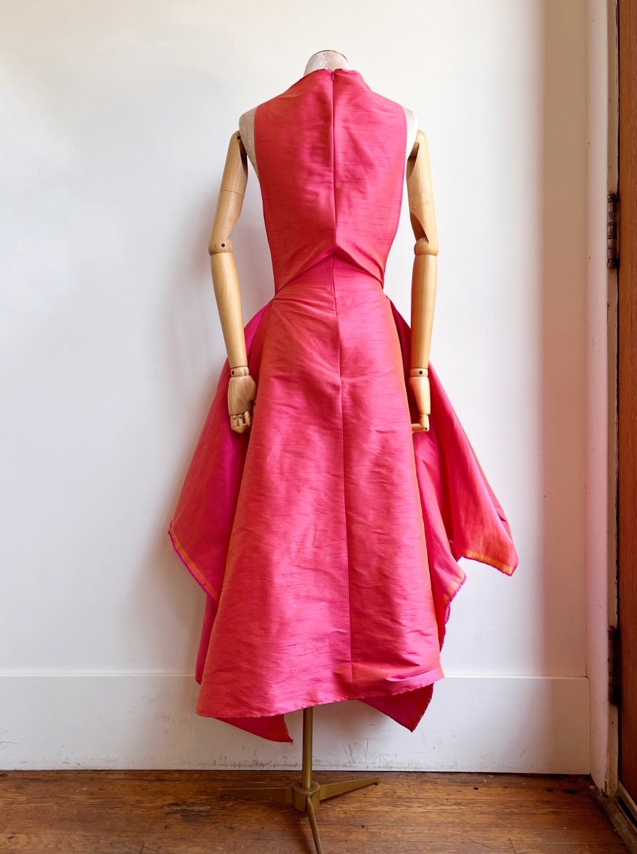 Zero - Waste Dress in Watermelon Pink Iridescent Dupioni - Made X Hudson