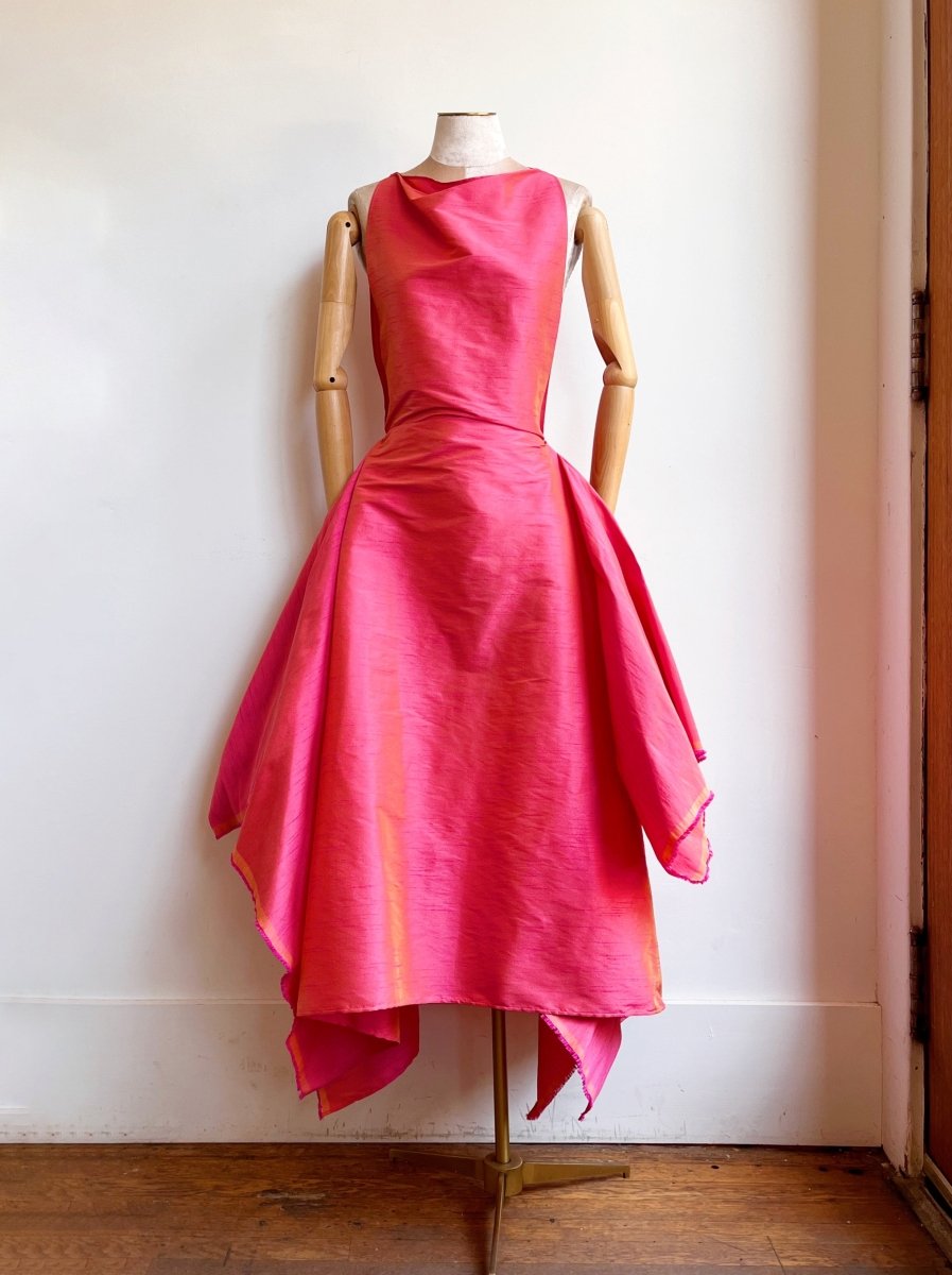 Zero - Waste Dress in Watermelon Pink Iridescent Dupioni - Made X Hudson