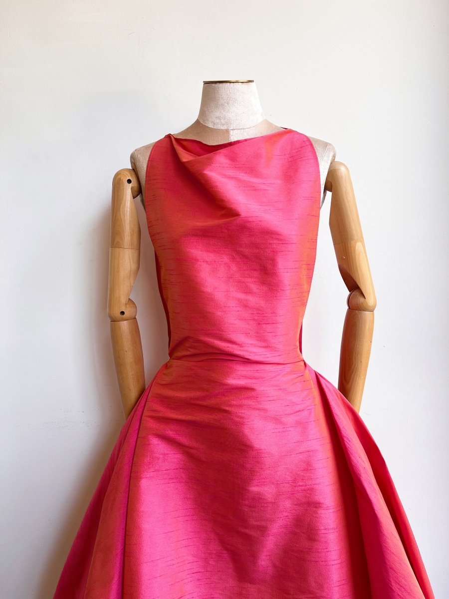 Zero - Waste Dress in Watermelon Pink Iridescent Dupioni - Made X Hudson