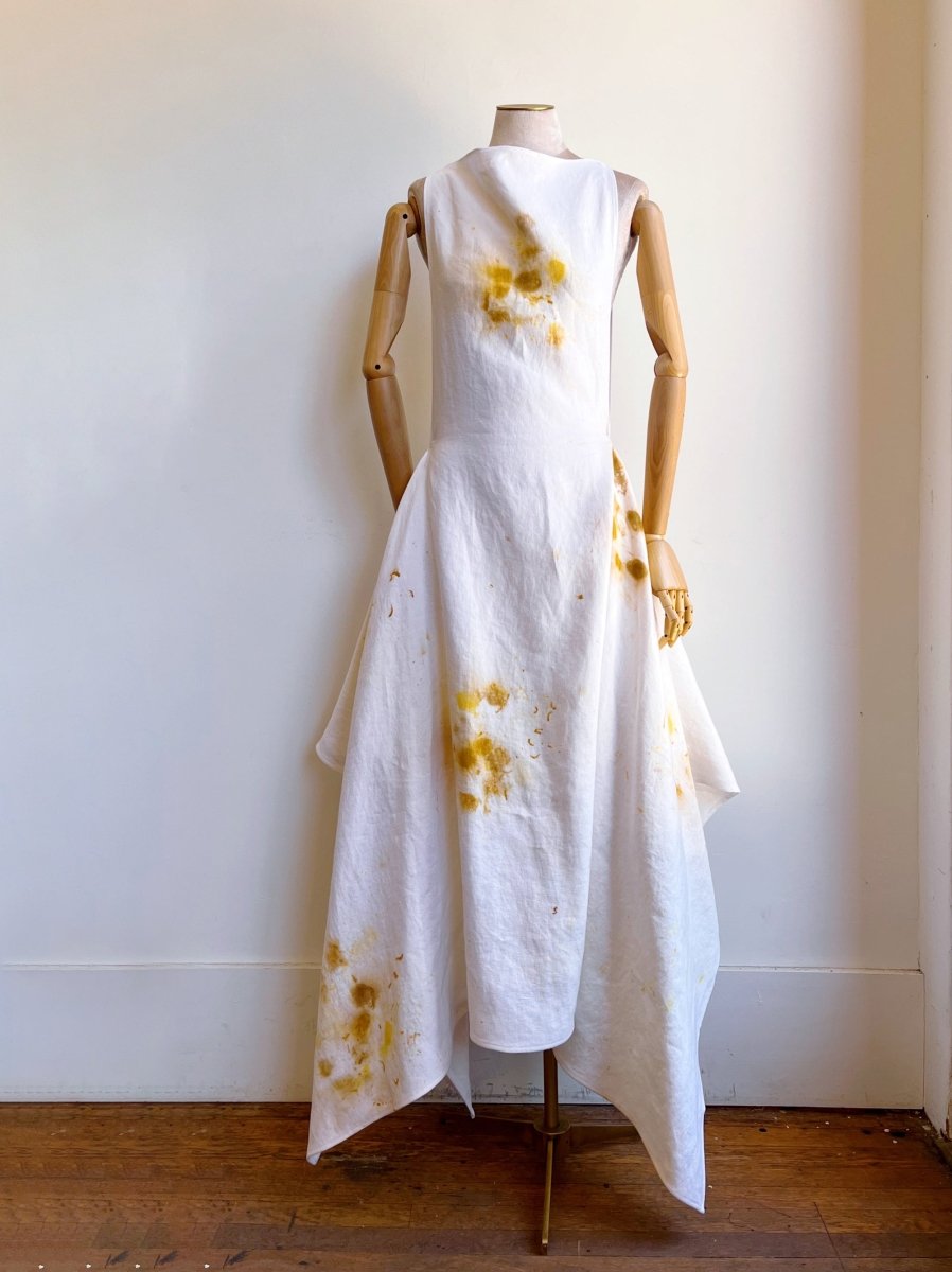 Zero - Waste Dress in Yellow & White Plant Dyed Linen - Made X Hudson