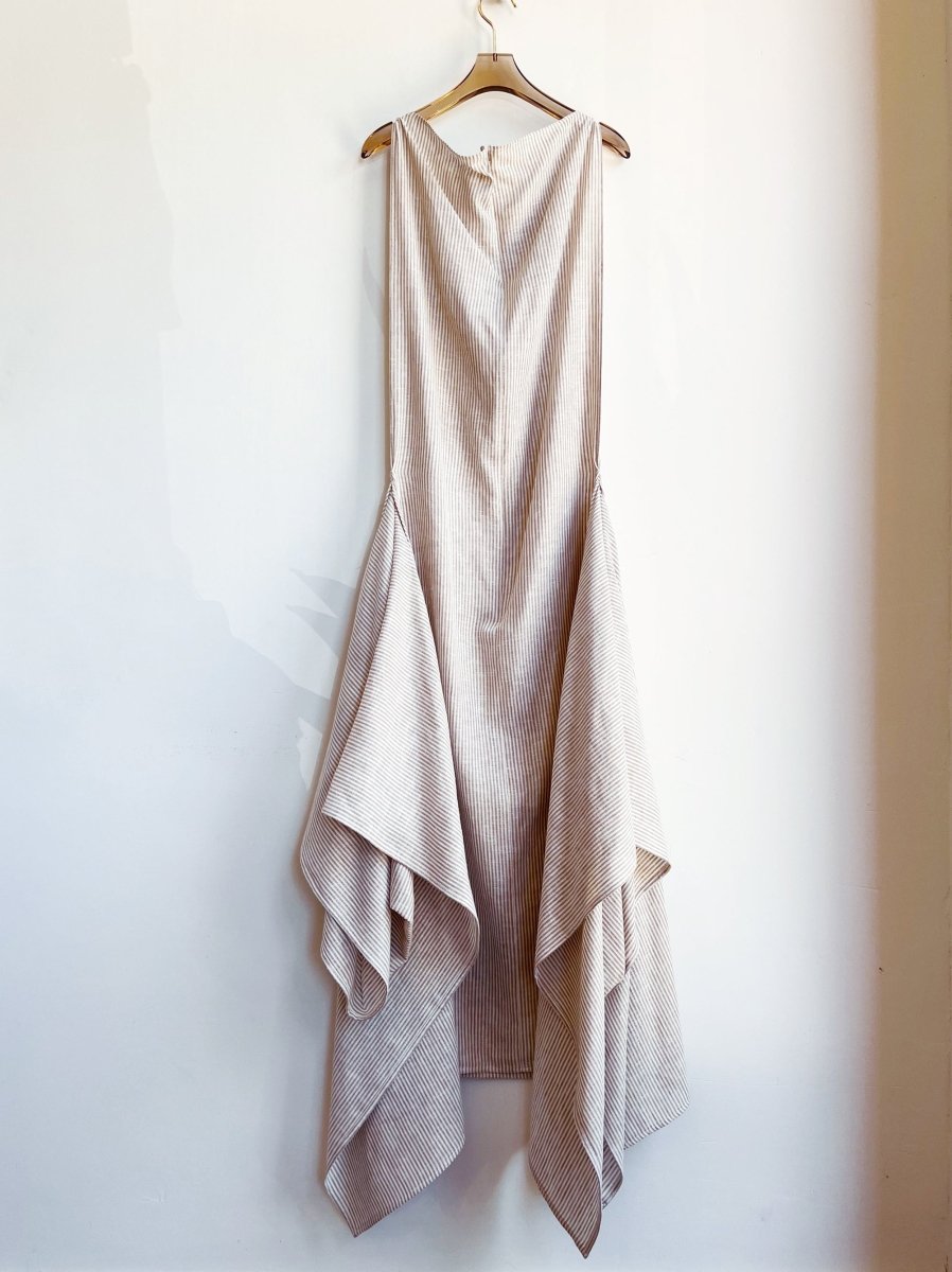 Zero - Waste Dress in White & Tan Mini - Stripe - Made X Hudson