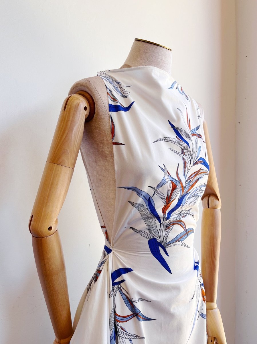 White, Blue and Orange Tropical Print Zero - Waste Dress - Made X Hudson