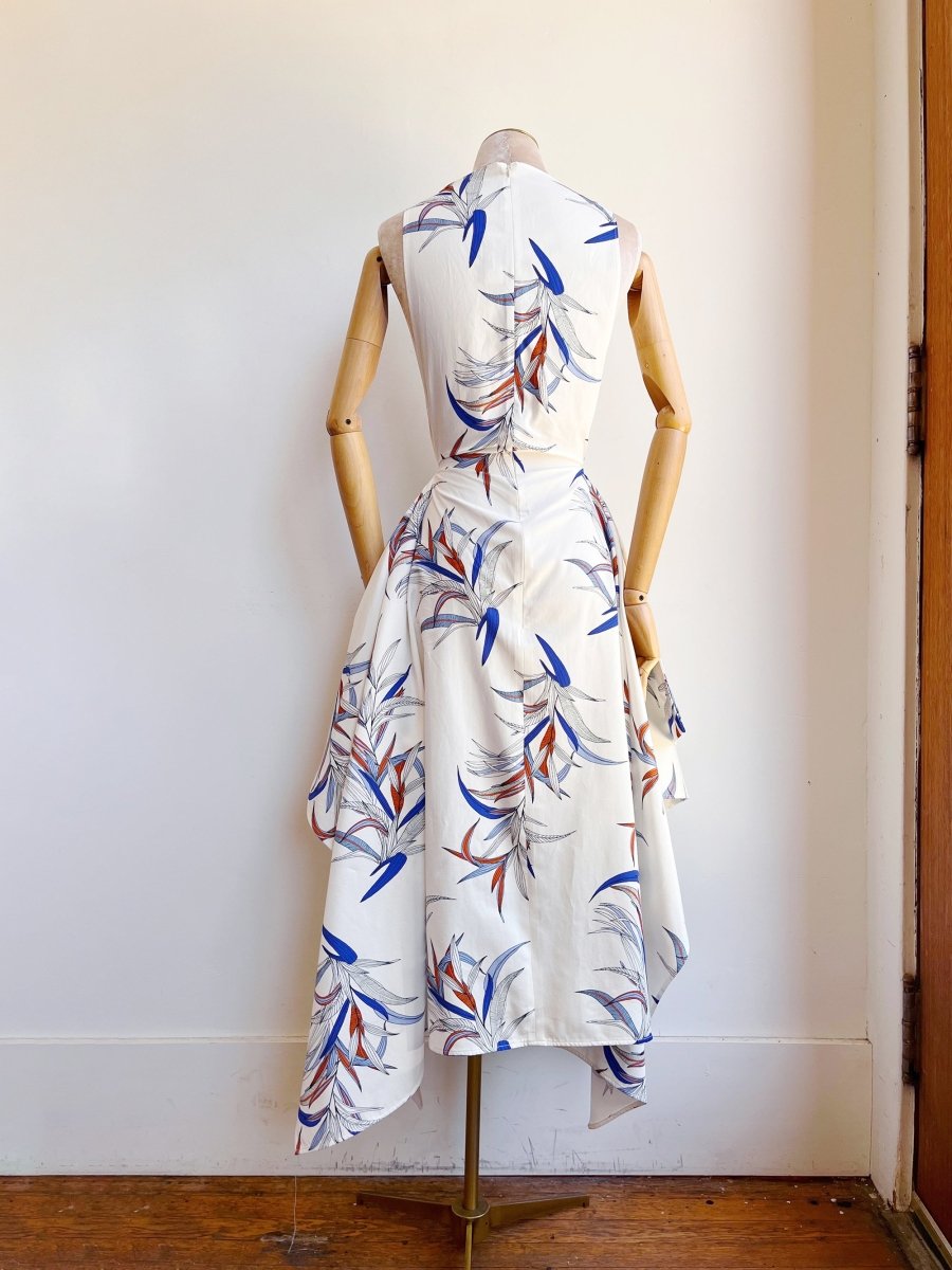 White, Blue and Orange Tropical Print Zero - Waste Dress - Made X Hudson