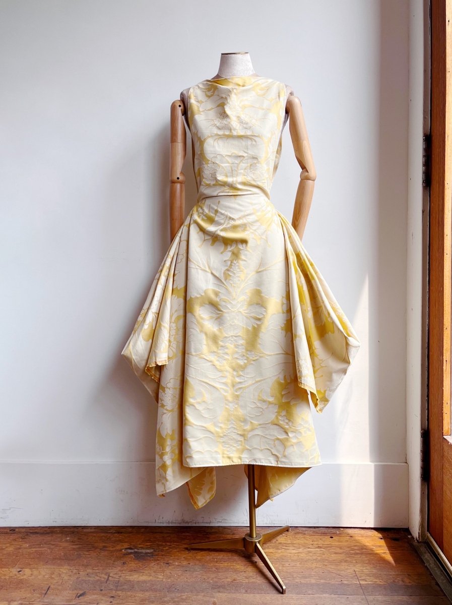 Zero - Waste Dress in Butter Yellow Damask - Made X Hudson