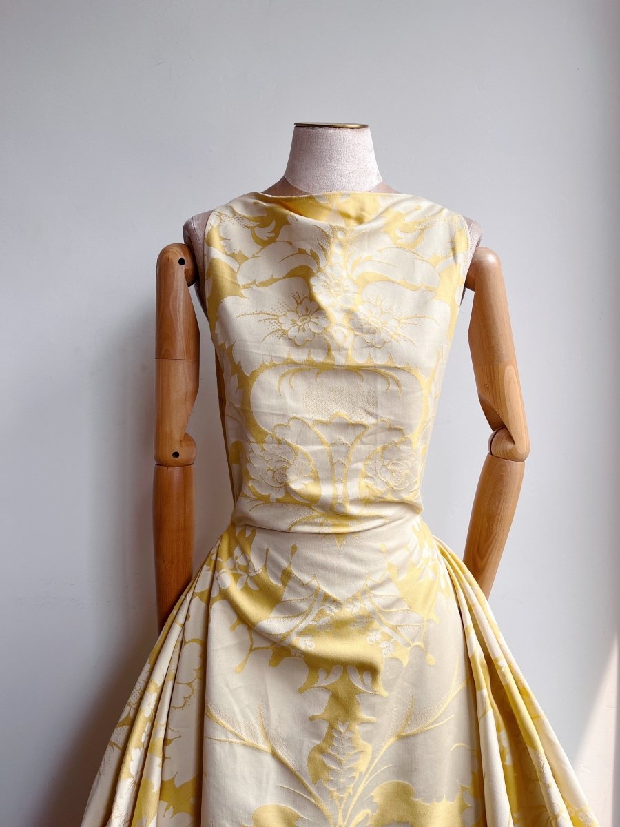 Zero - Waste Dress in Butter Yellow Damask - Made X Hudson