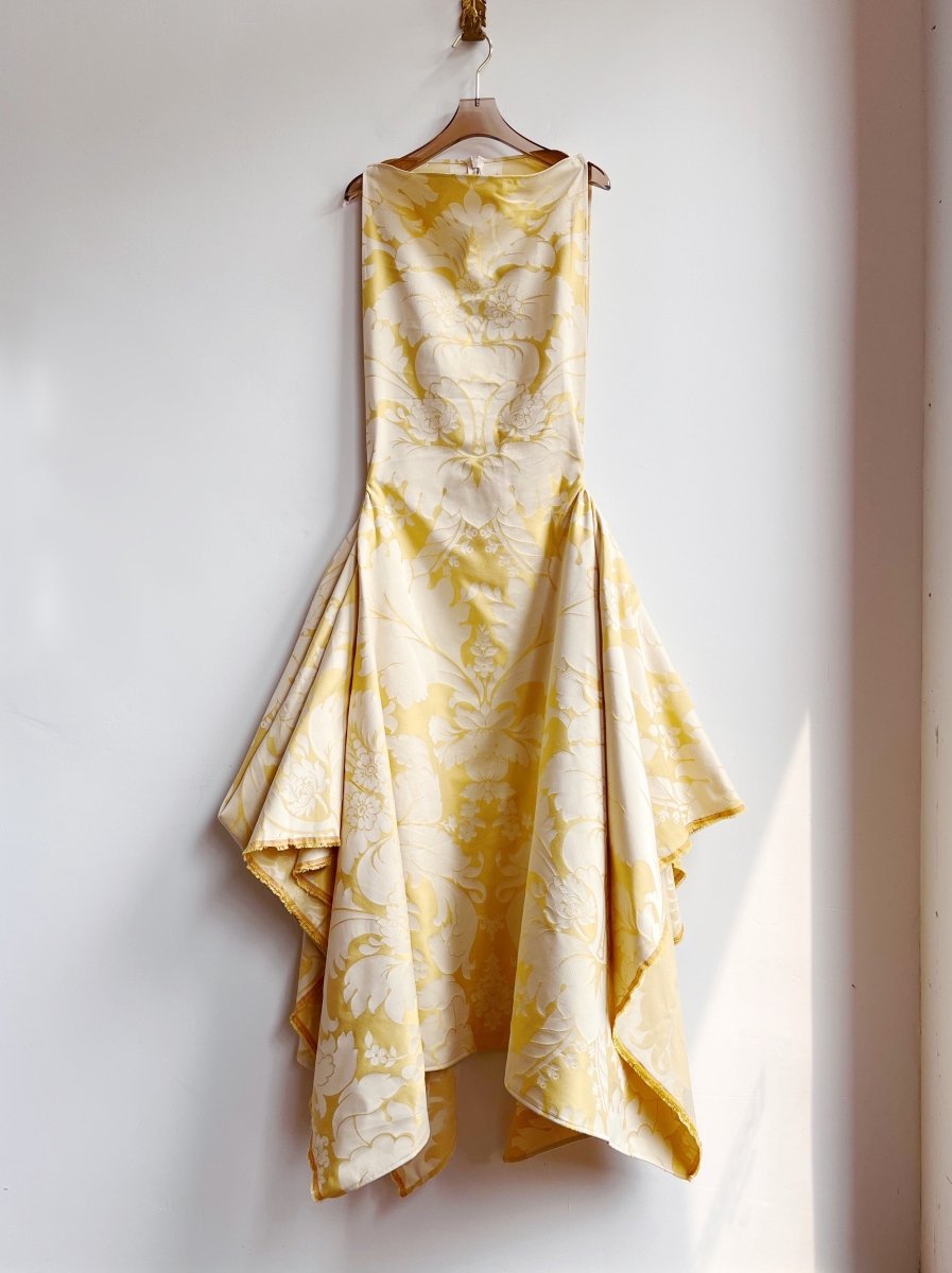 Zero - Waste Dress in Butter Yellow Damask - Made X Hudson