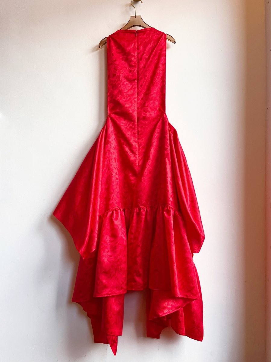 Zero - Waste Ruffle Dress in Red Floral Silk Jacquard - Made X Hudson