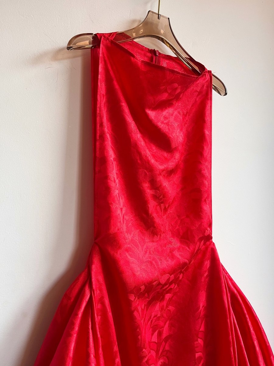 Zero - Waste Ruffle Dress in Red Floral Silk Jacquard - Made X Hudson