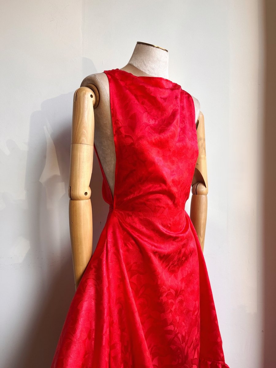 Zero - Waste Ruffle Dress in Red Floral Silk Jacquard - Made X Hudson