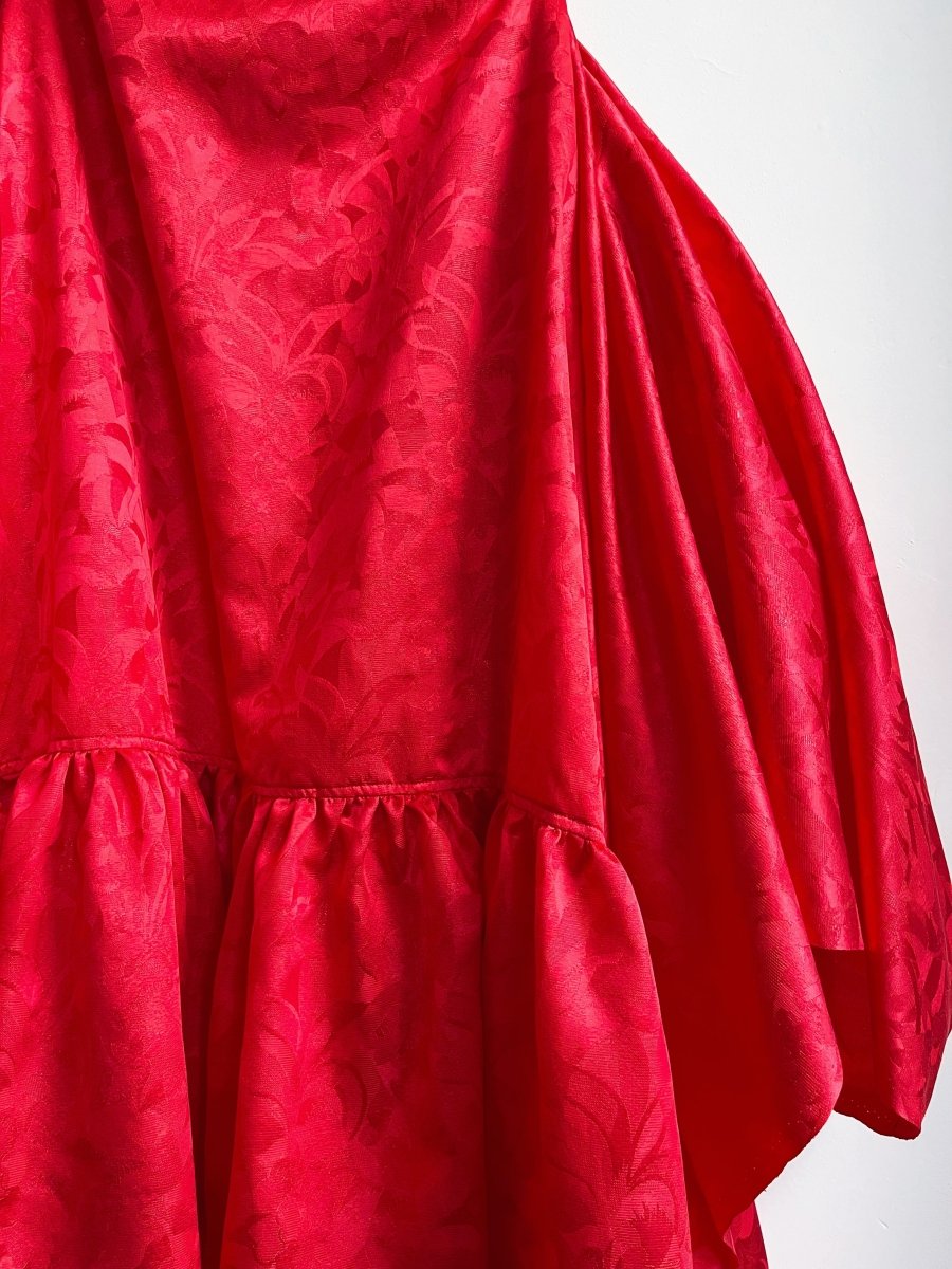 Zero - Waste Ruffle Dress in Red Floral Silk Jacquard - Made X Hudson