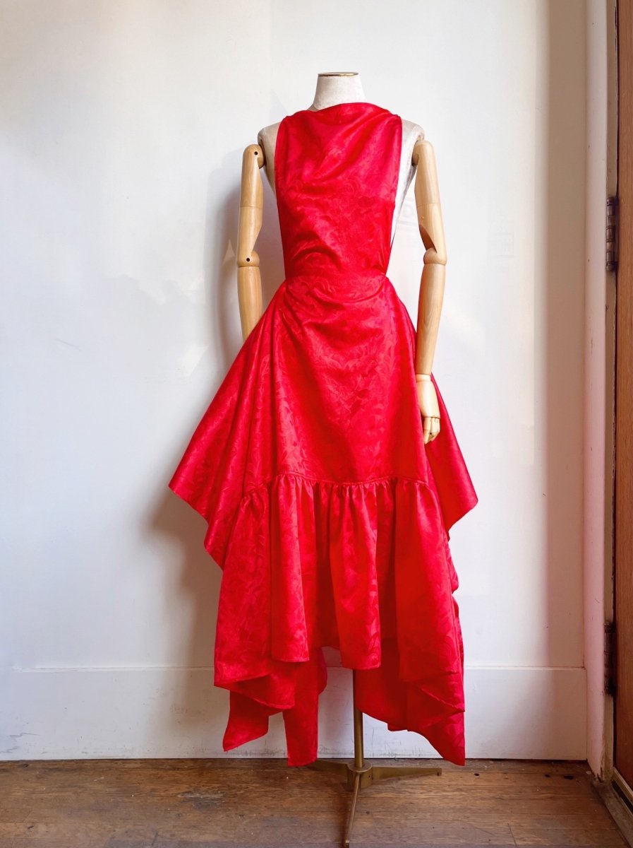 Zero - Waste Ruffle Dress in Red Floral Silk Jacquard - Made X Hudson