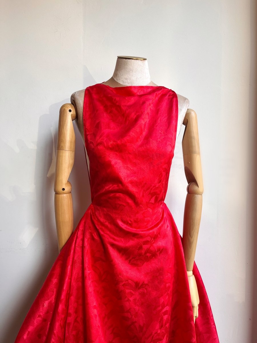 Zero - Waste Ruffle Dress in Red Floral Silk Jacquard - Made X Hudson