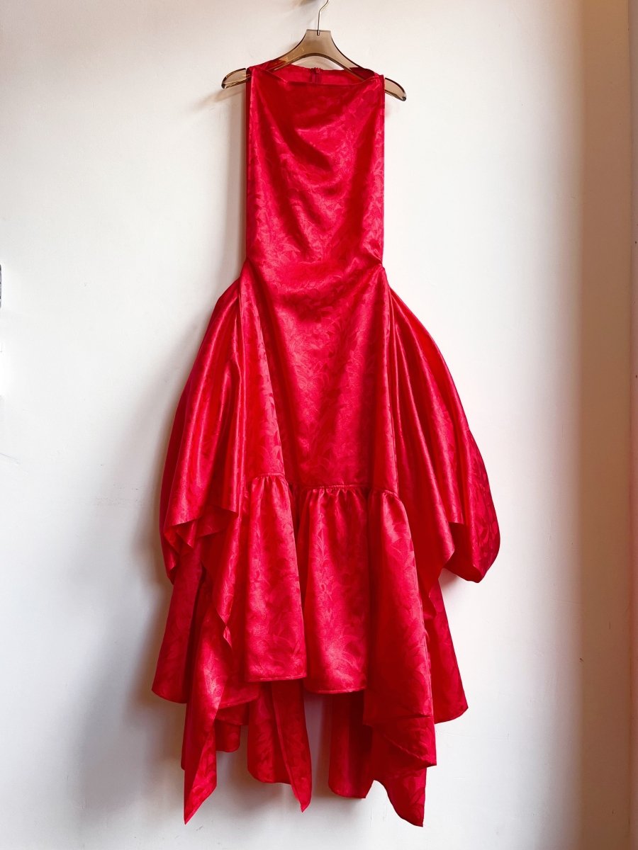 Zero - Waste Ruffle Dress in Red Floral Silk Jacquard - Made X Hudson