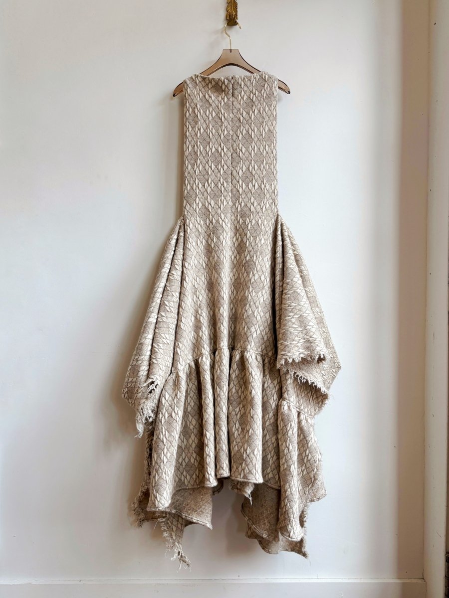 Zero Waste Ruffle Dress in Cream Textured Diamond Weave Print - Made X Hudson