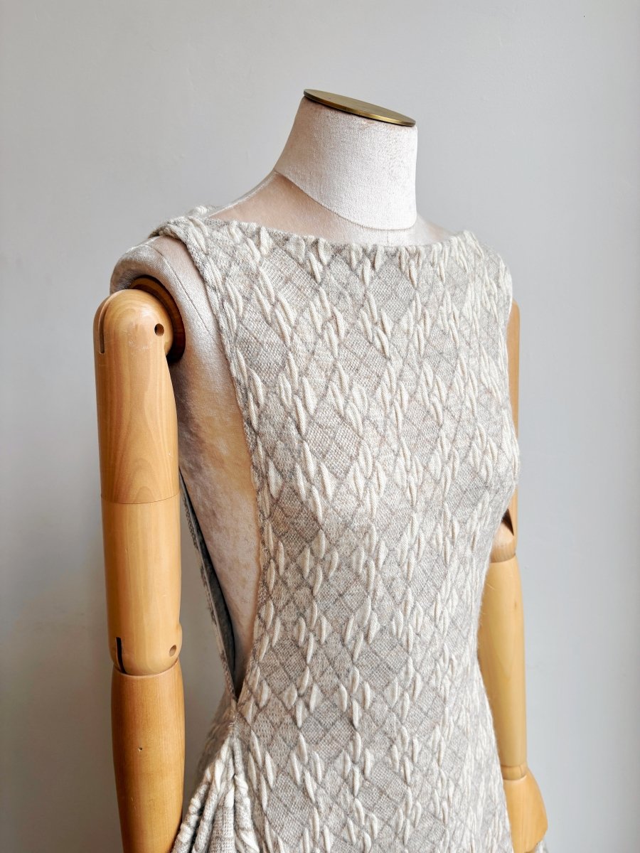 Zero Waste Ruffle Dress in Cream Textured Diamond Weave Print - Made X Hudson